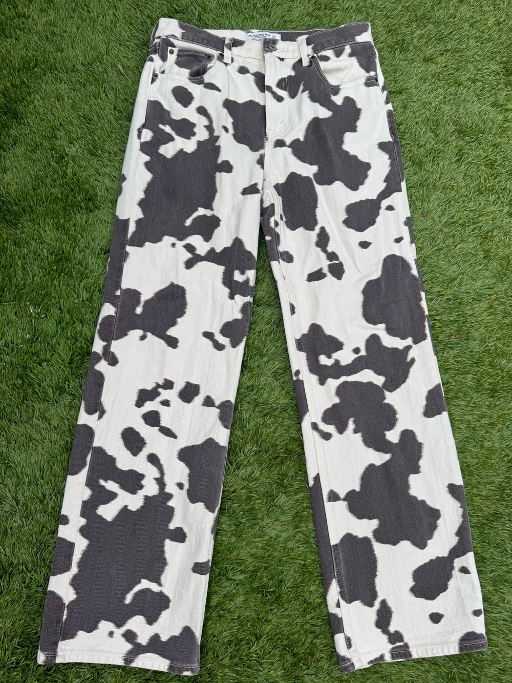 Abercrombie & Fitch Brown and Cream Cow Pattern relaxed Jeans